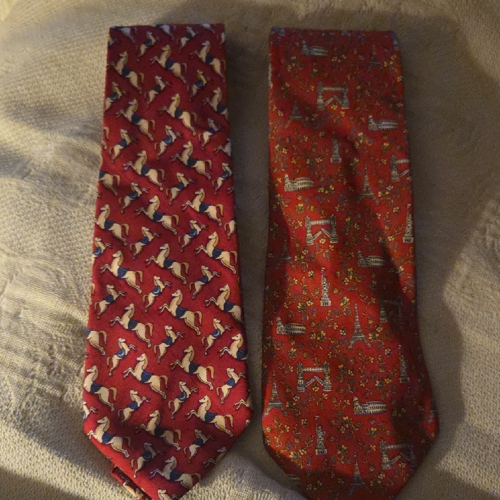 Salvatore Ferragamo Red Horse & Eiffel Tower Pattern Silk Ties